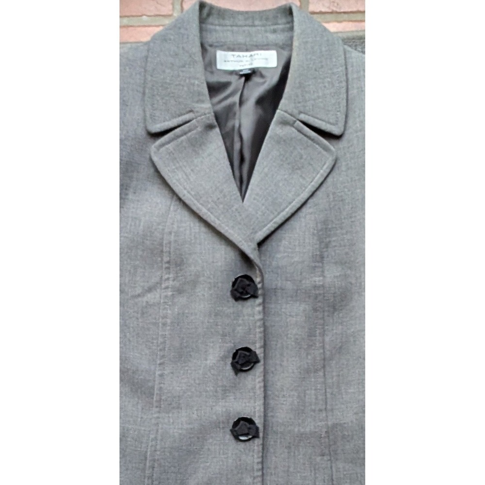 Tahari Grey Wool‎ Blend 3 Button Blazer Jacket Womens Petite 14P Career Academia - Picture 3 of 9
